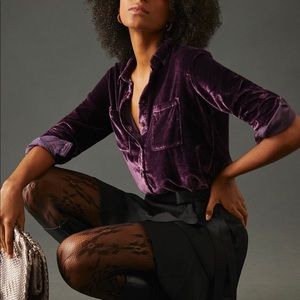 NWT PILCRO Anthropologie Relaxed Velvet Buttondown - Plum